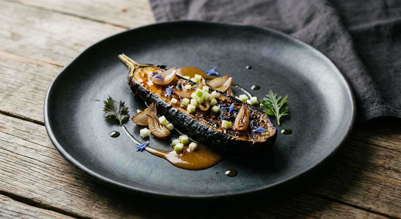 Charred Aubergine, Miso & Kelp