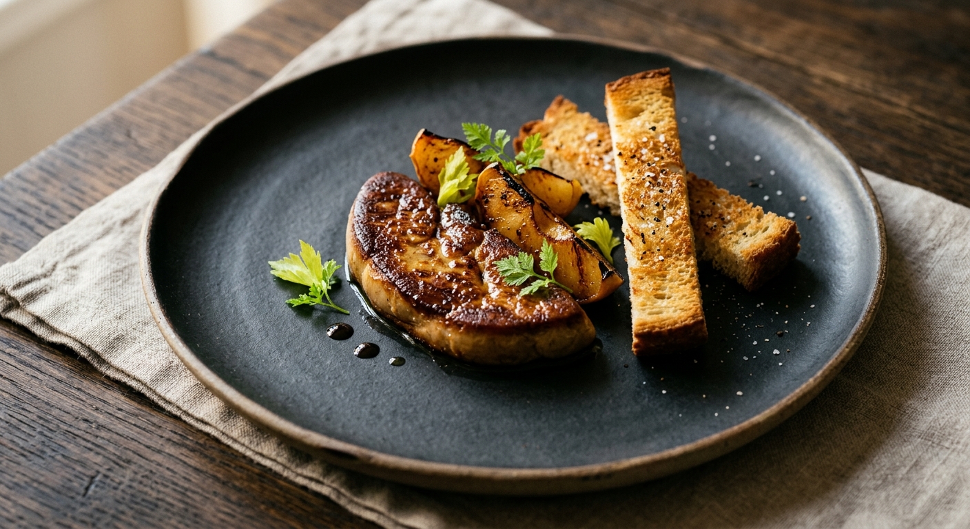 Seared Foie Gras, Burnt Apple & Sourdough Soldiers