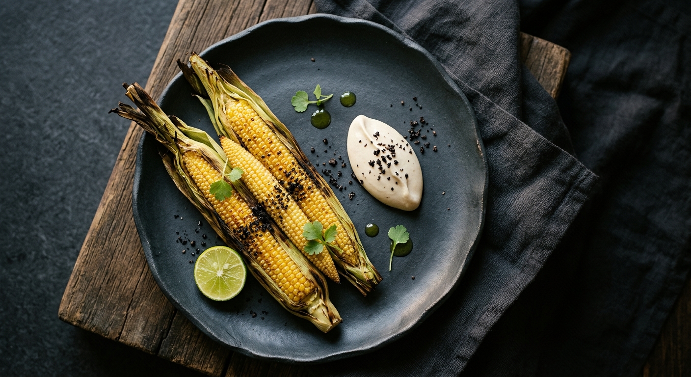 Baby Corn with Coffee Mayonnaise, Chicatana Salt & Lime