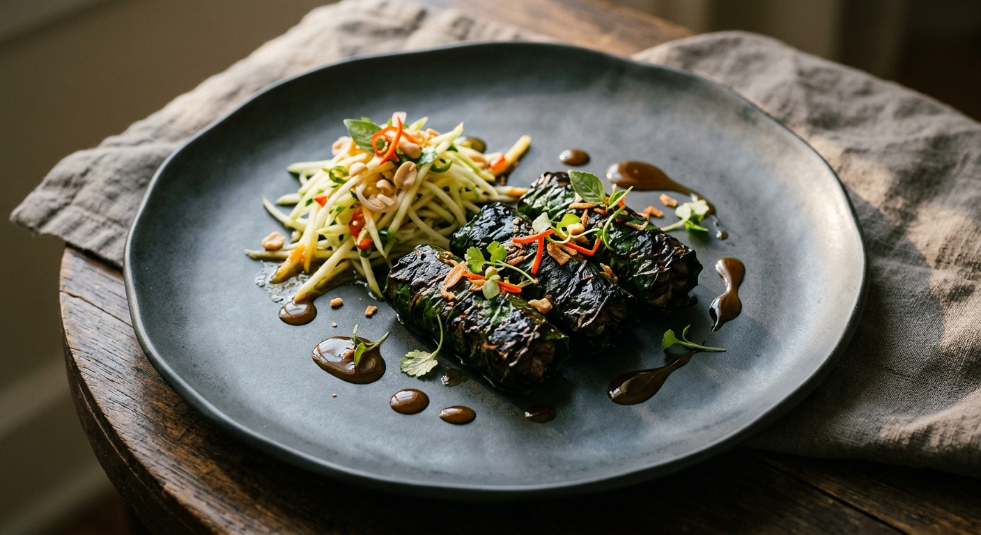 Beef in Betel Leaf with Fish Caramel and Green Mango — A Saigon Summer Starter