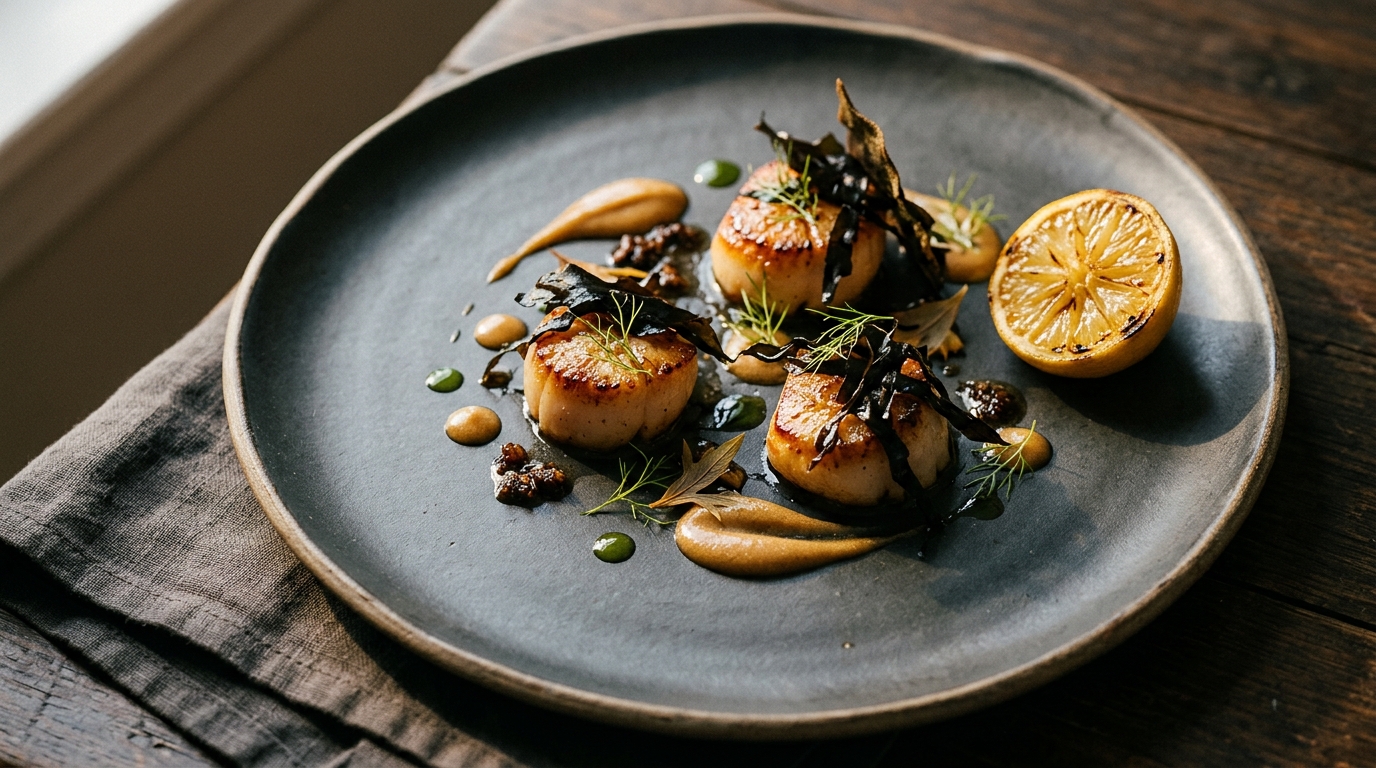 Hand-Dived Scallops, Brown Butter & Charred Dulse