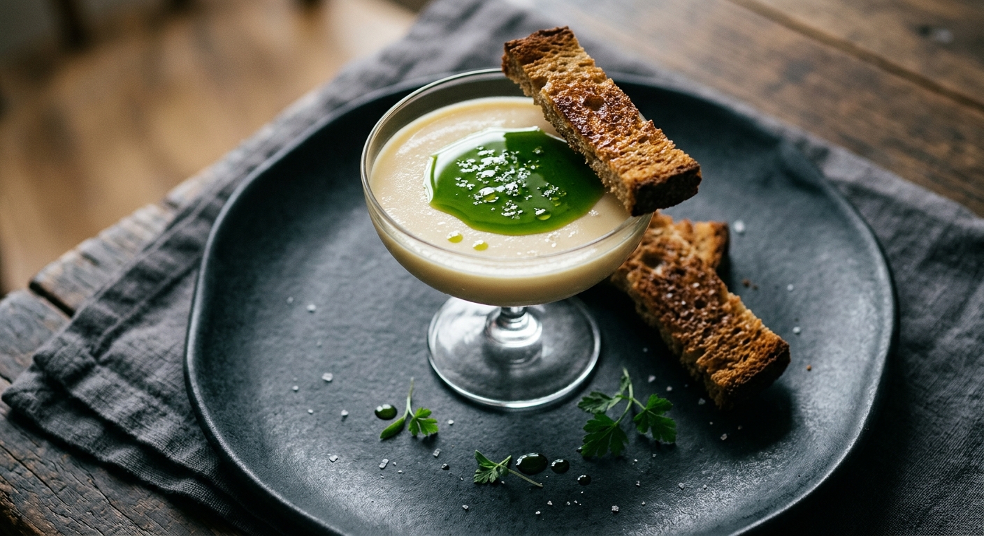 Bone Marrow Custard with Sourdough Soldiers and Parsley Oil