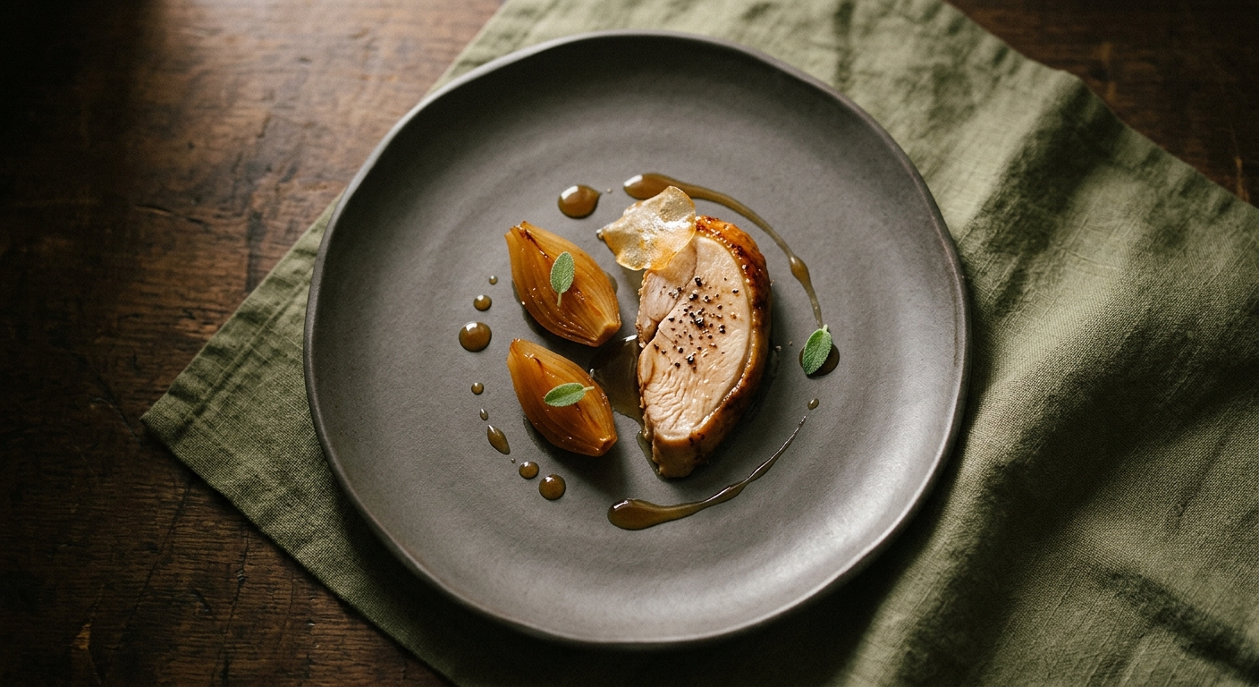 Guinea Fowl in a Cider Braise with Ayrshire Apples and Sage