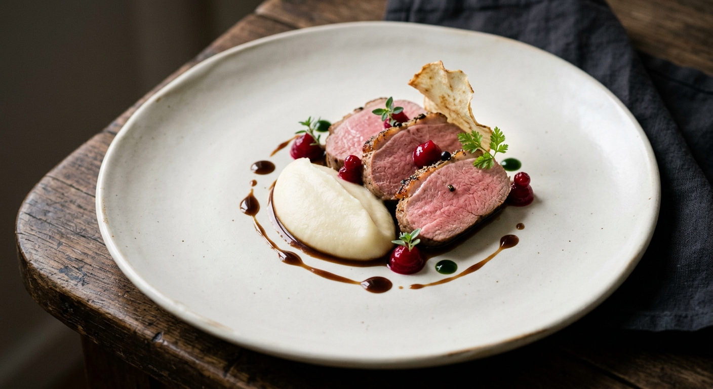 Styrian Venison Saddle with Celeriac, Lingonberries and Juniper