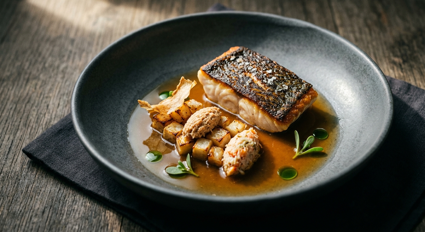 Turbot & Brown Crab, Salt-Baked Celeriac, Dashi Broth