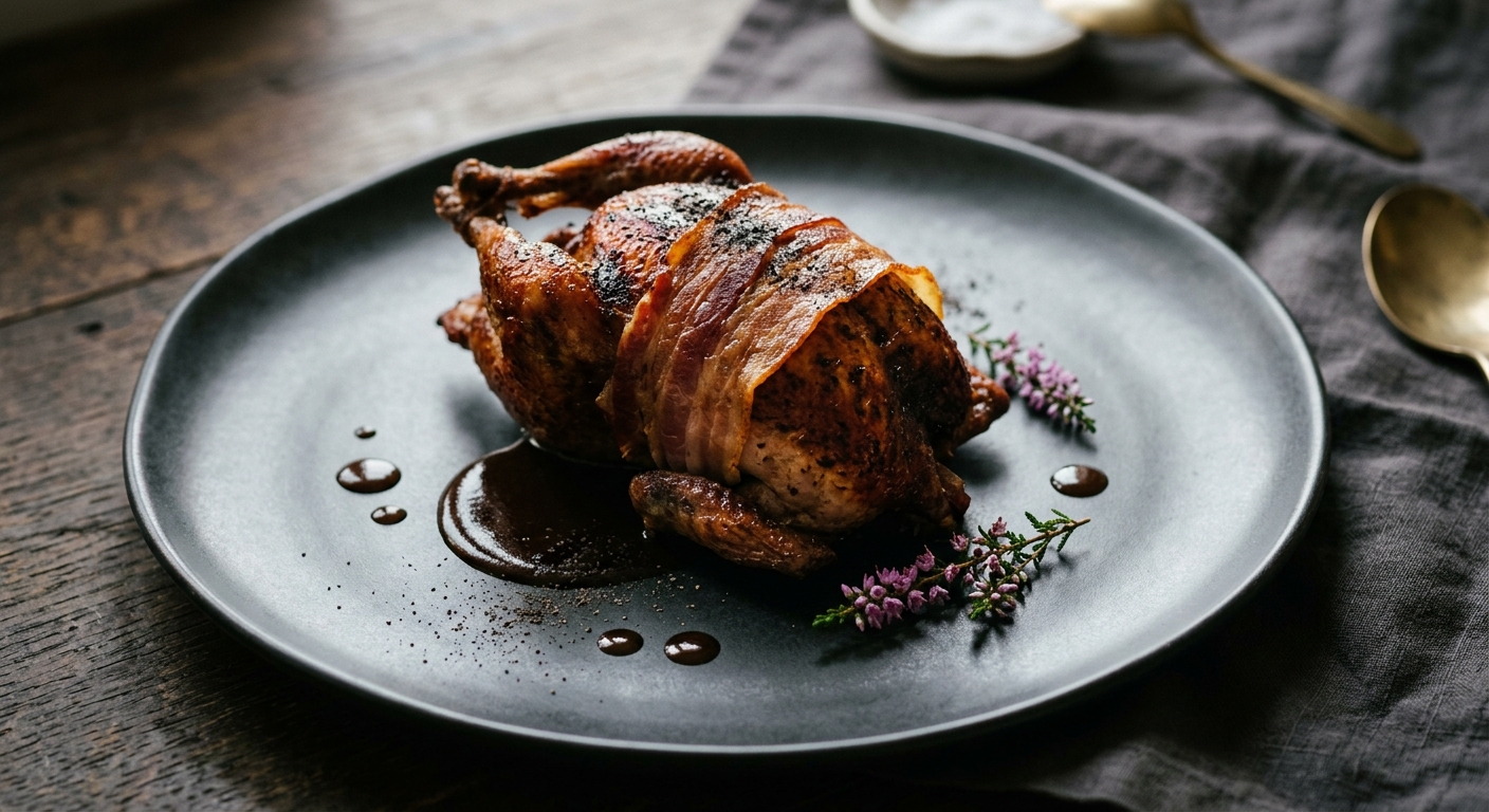 Roast Grouse with Heather Ash & Pancetta