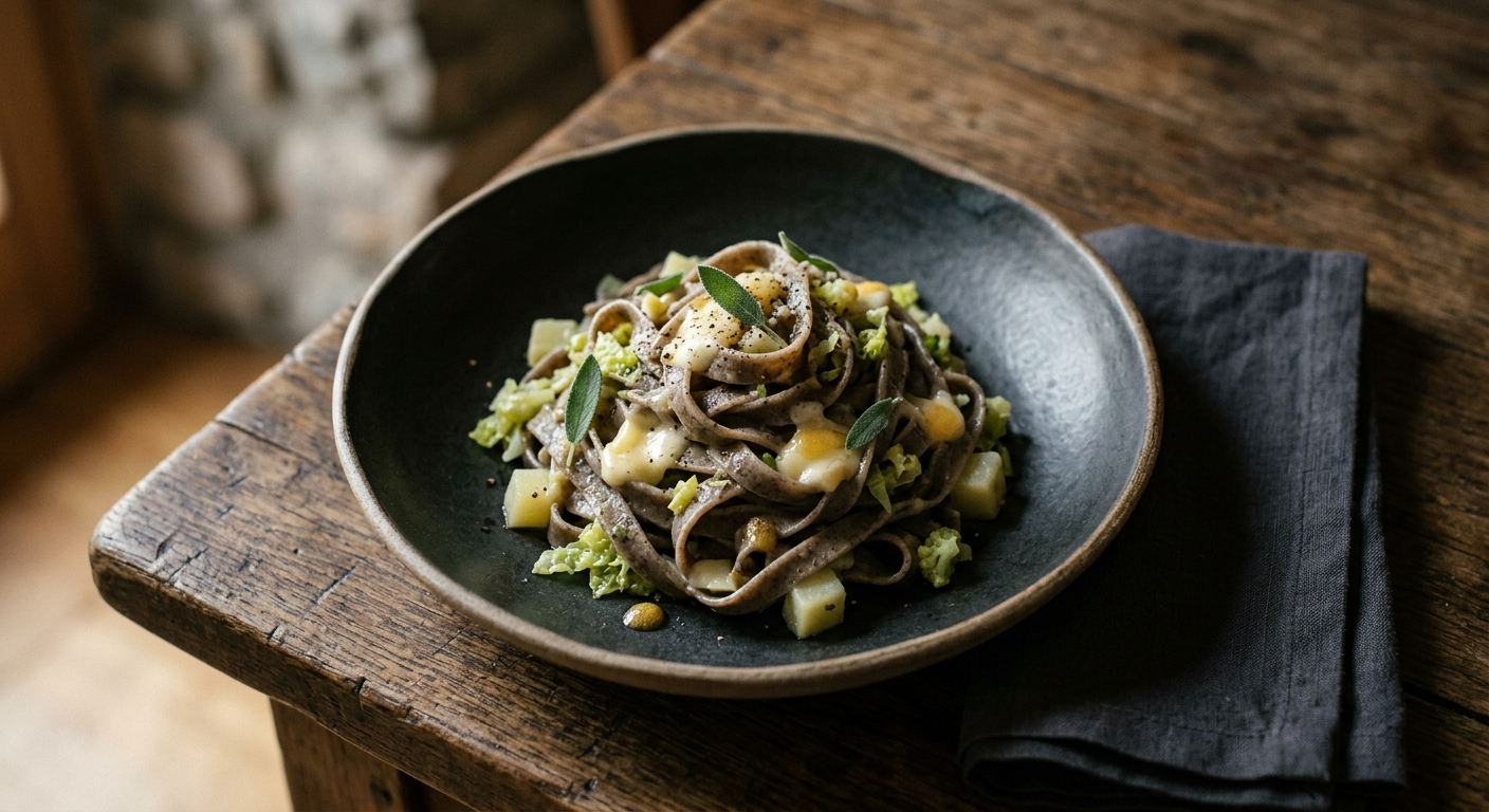Pizzoccheri della Valtellina — Buckwheat ribbons in the snow