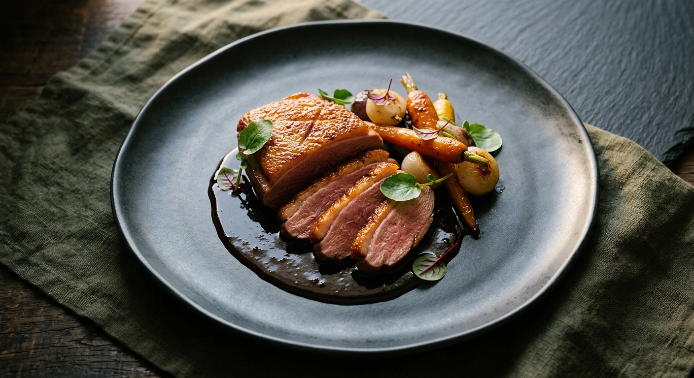 Pan-Seared Duck with Plum & Star Anise, Crispy Skin & All