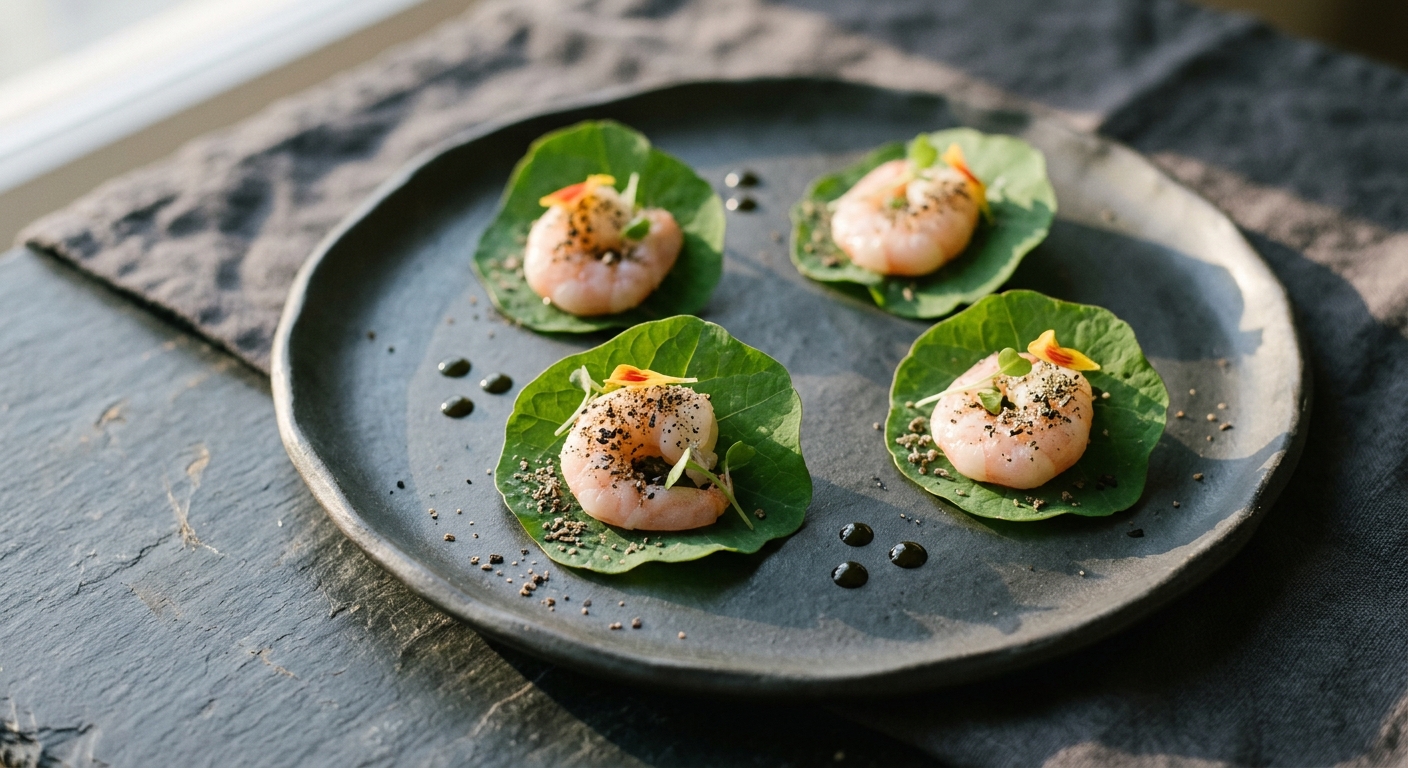 Baltic Prawns in Nasturtium with Wood Ant Dust