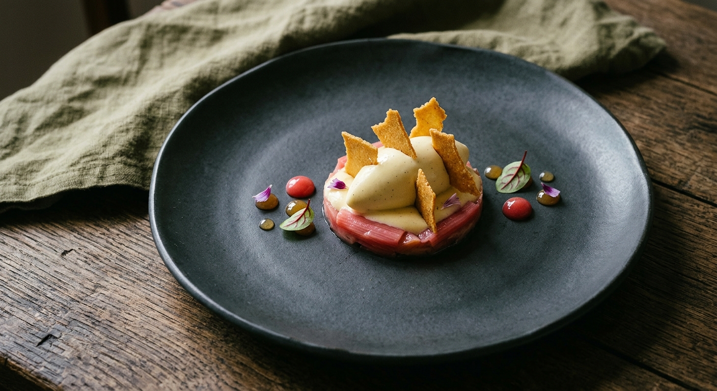 Rhubarb Custard Trap with Stem Ginger Snap